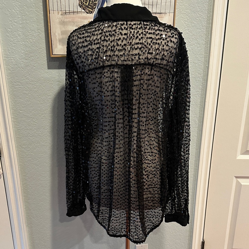 PrettyLittleThing Sz 6 Oversized Black Sequined Button Down Shirt - Picture 6 of 8